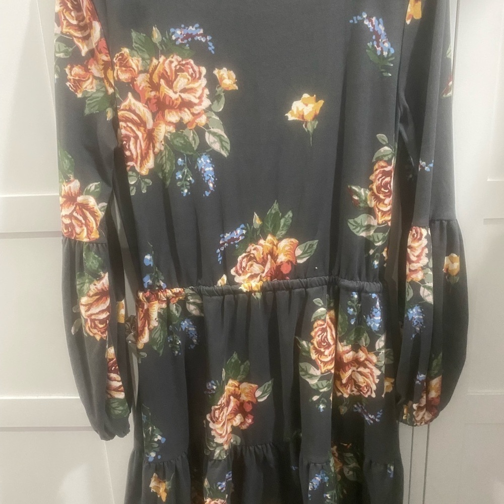 Maurices Dark Gray Floral Long Sleeve Dress #0009 - Picture 5 of 6